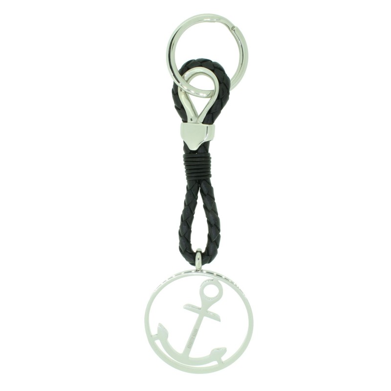 HAFEN-KLUNKER Sailor Collection Schlüsselanhänger rund mit Anker 110566 Leder Edelstahl schwarz silber