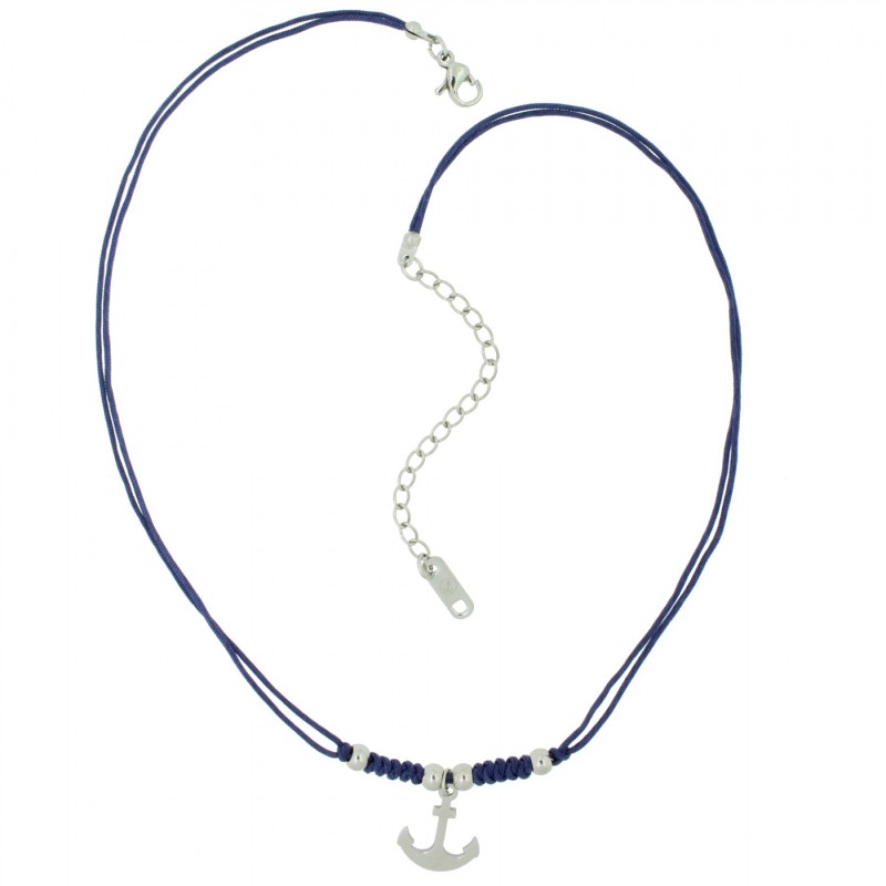 HAFEN-KLUNKER HARMONY Choker Halskette Anker 110428 Textil Edelstahl Blau Silber
