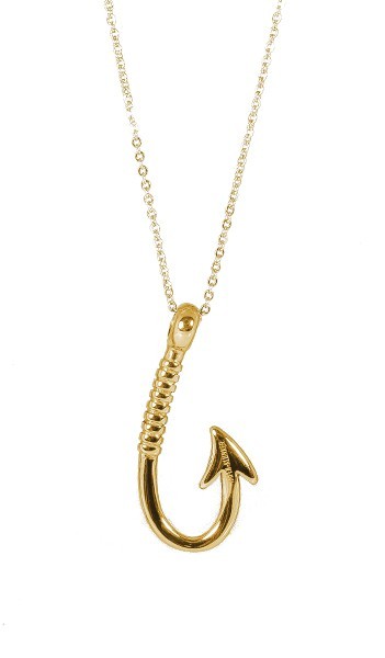 Kette Damen Mit Angelhaken Anhänger Edelstahl Gold Halskette (40+5 cm) Schmuck Für Frauen perfekt als Geschenk