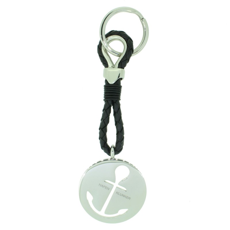 HAFEN-KLUNKER Sailor Collection Schlüsselanhänger rund Anker ausgestanzt 110563 Leder Edelstahl schwarz silber