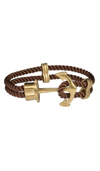 HAFEN-KLUNKER Anker Armband 107755 Edelstahl Textil braun gold matt