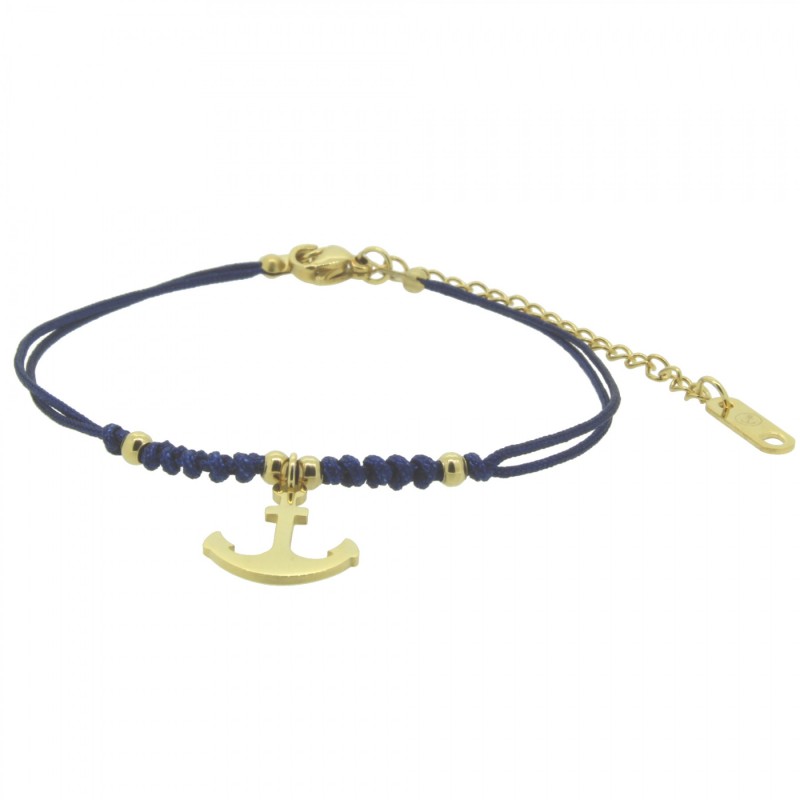 HAFEN-KLUNKER HARMONY Anker Armband 110414 Textil Edelstahl Blau Gold