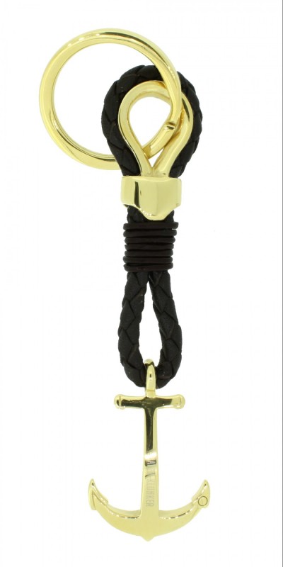 HAFEN-KLUNKER Sailor Collection Schlüsselanhänger Anker 108070 Leder Edelstahl schwarz gold